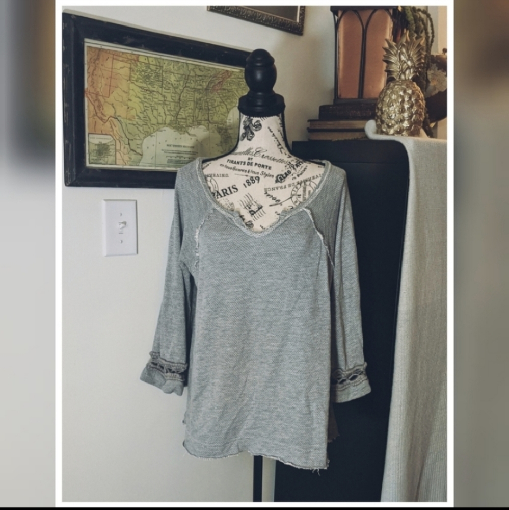 Free People BFF Oversized Gray Sweatshirt Top, Size Small